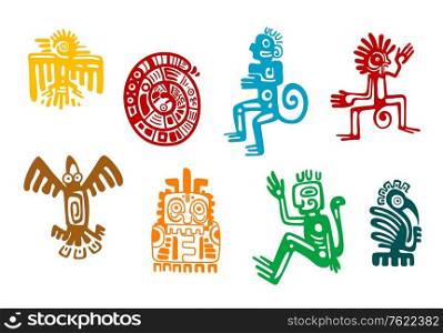 Abstract maya and aztec art symbols isolated on white background