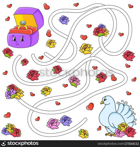 Abstract maze. Game for kids. Funny labyrinth. Activity page. Puzzle for children. cartoon style. Riddle for preschool. Logical conundrum. Color vector illustration. Valentine&rsquo;s Day.
