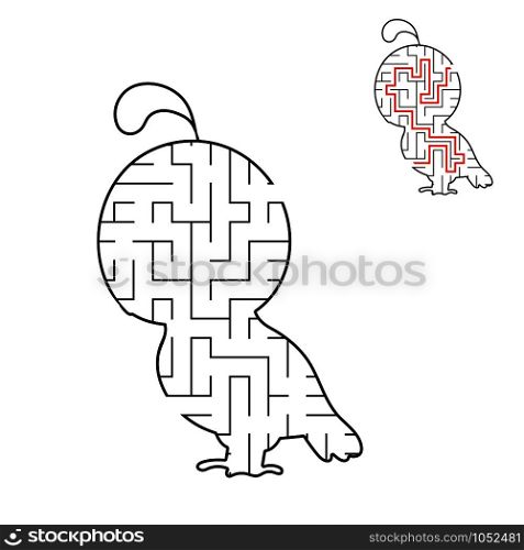 Abstract maze. Game for kids. Puzzle for children. Labyrinth conundrum. Black vector illustration. Find the right path. The development of logical thinking. Education worksheet. With answer.