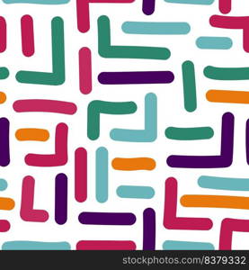 Abstract maze geometric seamless pattern. Funny labyrinth background. Hand drawn lines wallpaper in doodle style. Design for fabric, textile print, wrapping, cover. Children vector illustration. Abstract maze geometric seamless pattern. Finny labyrinth background. Hand drawn lines wallpaper