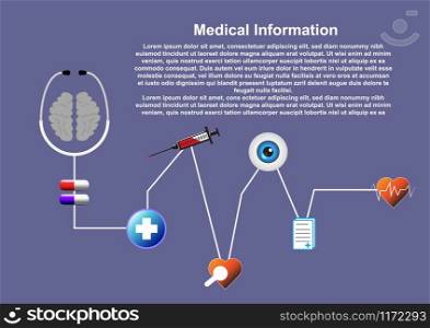 Abstract medical cardiology ekg background. Heart with Stethoscope. Medical concept. Vector illustration.