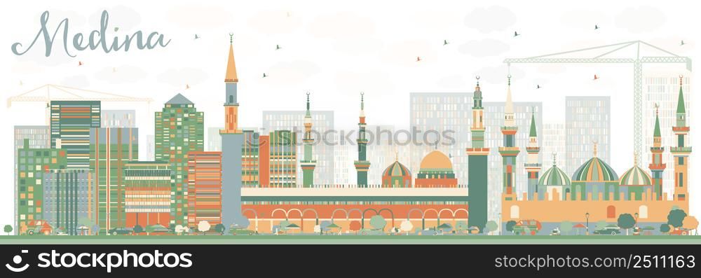 Abstract Medina Skyline with Color Buildings. Vector Illustration. Business Travel and Tourism Concept with Historic Buildings. Image for Presentation Banner Placard and Web Site.