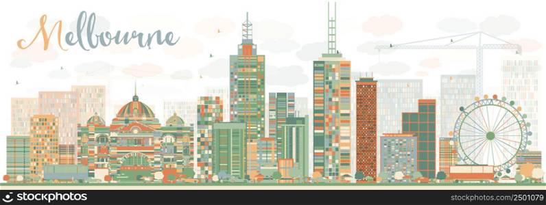 Abstract Melbourne Skyline with Color Buildings. Vector Illustration. Business Travel and Tourism Concept with Modern Buildings. Image for Presentation Banner Placard and Web Site.