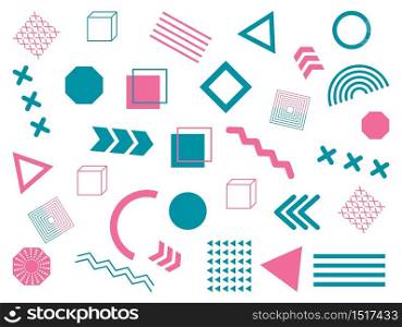 Abstract memphis background. Geometric elements pattern. Design and style of 80s, 90s. Trendy graphic shapes. Retro texture with lines, triangles, circles. Modern fashion ornament. Hipster art. Vector. Abstract memphis background. Geometric elements pattern. Design, style of 80s, 90s. Trendy graphic shapes. Retro texture with lines, triangles, circles. Modern fashion ornament. Hipster art. Vector.