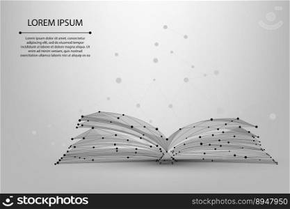 Abstract mesh line and point open book. Low poly education concept. Polygonal vector futuristic illustration