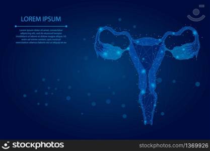 Abstract mesh line and point Ovaries. Low poly female reproductive organs uterus and ovaries health care. Polygonal vector illustration