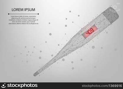 Abstract mesh line and point thermometer. Low poly electronic measurement of body heat. Vector Doctor's tool in search of COVID-19.Polygonal high temperature health indicator association.