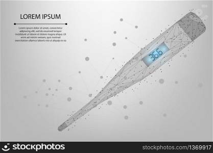 Abstract mesh line and point thermometer. Low poly electronic measurement of body heat. Vector Doctor's tool in search of COVID-19.Polygonal 36.6 health indicator association.