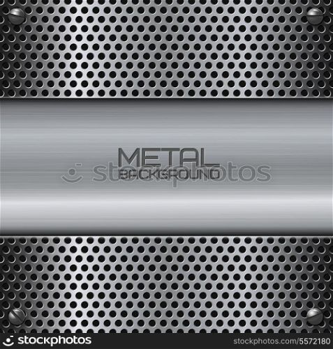 Abstract metal background with screws steel plate and perforation vector illustration