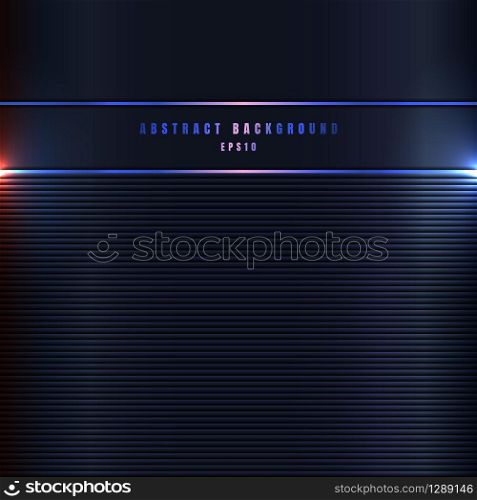 Abstract metal lines with lighting effect on dark blue metallic background and texture. Vector illustration