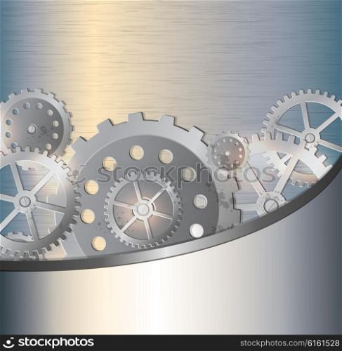 Abstract metallic industrial background with gears. Vector illustration.