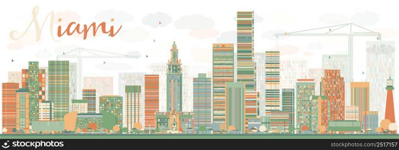 Abstract Miami Skyline with Color Buildings. Vector Illustration. Business Travel and Tourism Concept with Modern Buildings. Image for Presentation Banner Placard and Web Site.