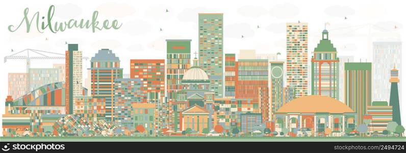 Abstract Milwaukee Skyline with Color Buildings. Vector Illustration. Business Travel and Tourism Concept with Modern Buildings. Image for Presentation Banner Placard and Web Site.