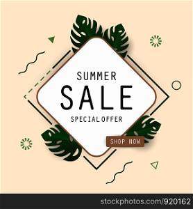 Abstract Minimal Background Tropical Paper Summer Sale , Special offer, modern style , vector illustration