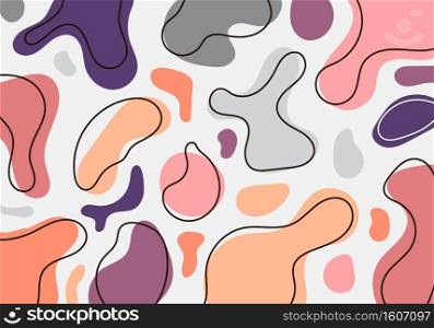 Abstract minimal organic shapes pattern composition pink, gray, purple color with black lines on white background in trendy contemporary collage style. Vector illustration