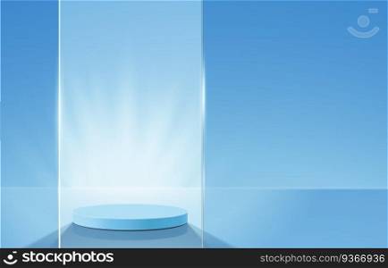 Abstract minimal scene with geometric forms. cylinder podium in blue background. stand mockup product presentation.