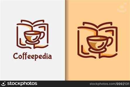 Abstract Minimalist Coffee Logo Design with Book and Coffee Cup Combination Design Concept. Vector Logo Illustration.