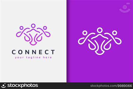 Abstract Minimalist Connection People with Lines and Circle Concept Combination. Vector Logo Illustration.
