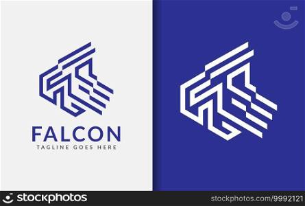 Abstract Minimalist Falcon Head Logo Design with Stylish Lines Combination Concept. Modern Vector Logo Illustration.