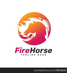 Abstract Minimalist Fire Element and Horse Head Silhouette Combination Logo Design.