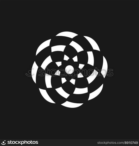 Abstract Minimalist Geometric Circle Illusion Logo Design. Isolated on Black Background.