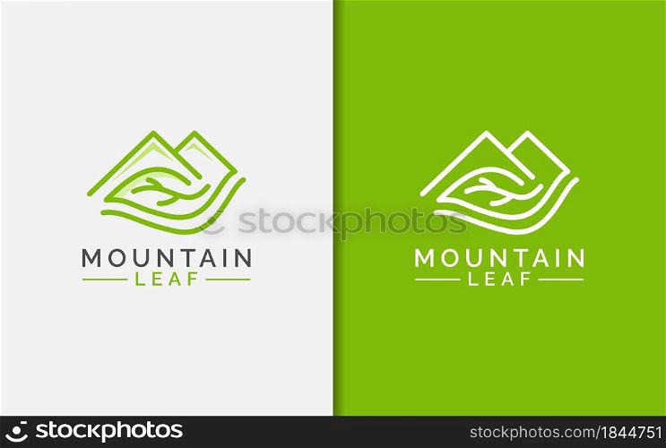 Abstract Minimalist Mountain and Leaf Combination with Lines Style Concept Logo Design. Graphic Design Element.