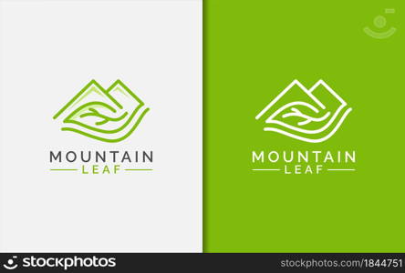 Abstract Minimalist Mountain and Leaf Combination with Lines Style Concept Logo Design. Graphic Design Element.