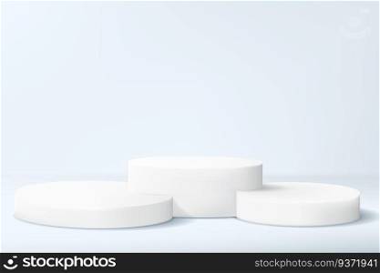 Abstract minimalistic background with a set of cylinders in light colors. Empty pedestals for displaying a product collection or for an award.