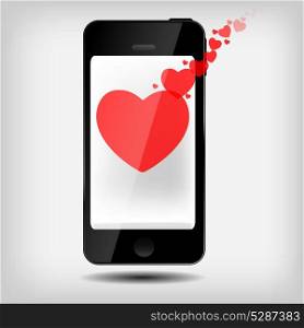 Abstract mobile phone with hearts vector illustration