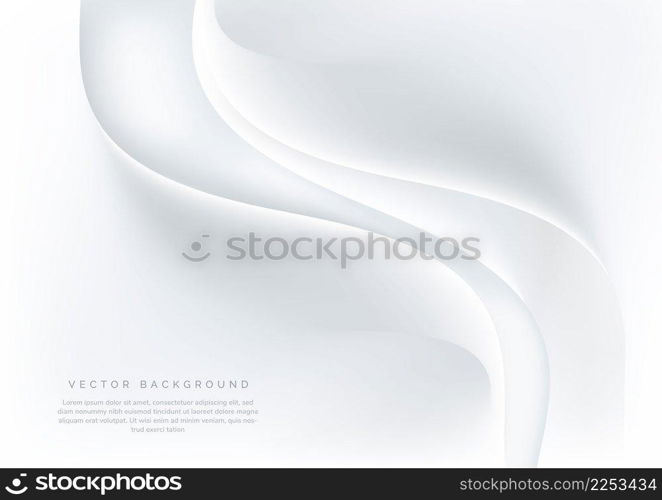 Abstract modern 3d dynamic wavy and curved white, grey on clean background. Luxury concept. Vector illustration