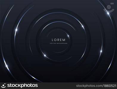 Abstract modern black circles background with silver glowing and lighting luxury style. Vector illustration