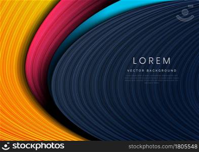 Abstract modern bllue, red, yellow background with stripe line curve layer design. Vector illustration