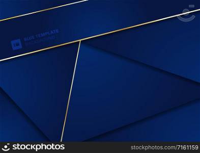 Abstract modern blue geometric triangles background with gold lines stripe. Luxury style. Vector illustration