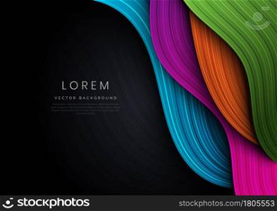 Abstract modern colorful on black background with stripe line curve layer design. Vector illustration