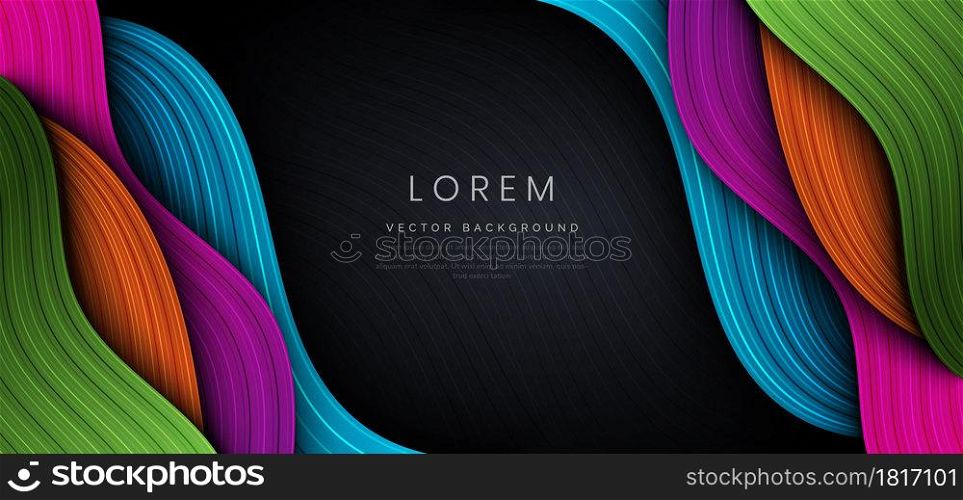 Abstract modern colorful on black background with stripe line curve layer design. Vector illustration