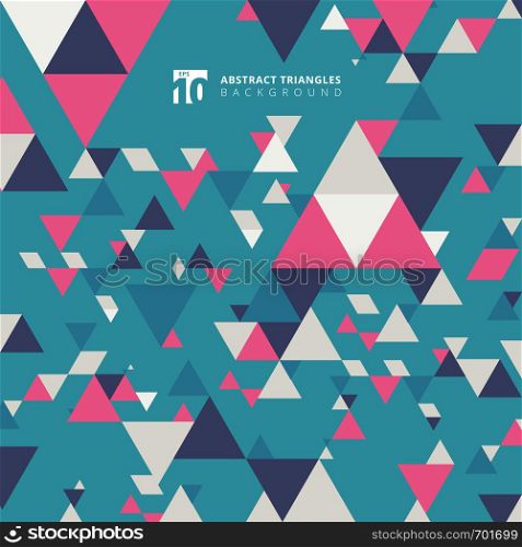 Abstract modern colorful triangles pattern elements on blue background with copy space. Vector graphic illustration