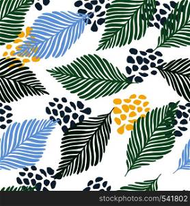 Abstract modern contemporary art style vector illustration. Floral collage seamless pattern. Exotic jungle plants texture vector wallpaper. Abstract modern contemporary art style vector illustration. Floral collage seamless pattern.