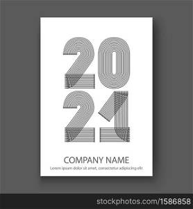 Abstract modern cover design colorful neon zigzag background with 2021 happy new year, 2021 numbers in thin lines striped style, vector illustration for Annual Report, banner, brochure, magazine, label, flyer, poster