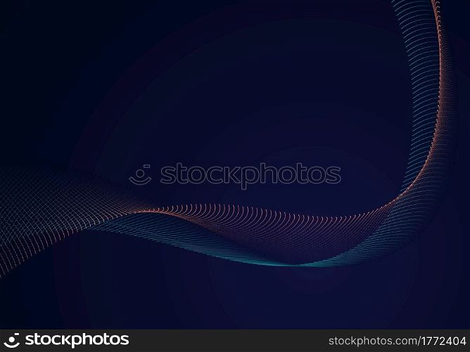 Abstract modern fluid dots particles wave line on dark blue background. Vector illustration