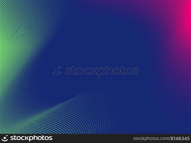 Abstract modern fluid wave blend lines green and pink on blue background. Vector illustration