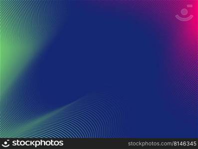 Abstract modern fluid wave blend lines green and pink on blue background. Vector illustration