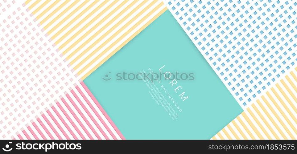 Abstract modern geometric backdrop background with textured pink, yellow and blue paper layers. Vector illustration