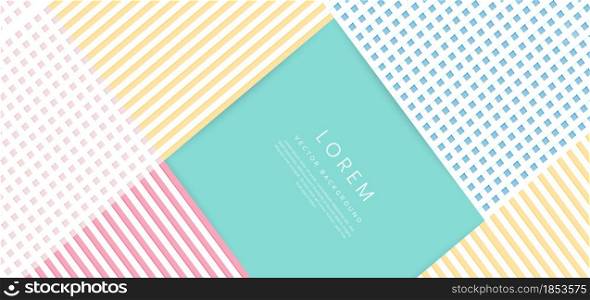 Abstract modern geometric backdrop background with textured pink, yellow and blue paper layers. Vector illustration