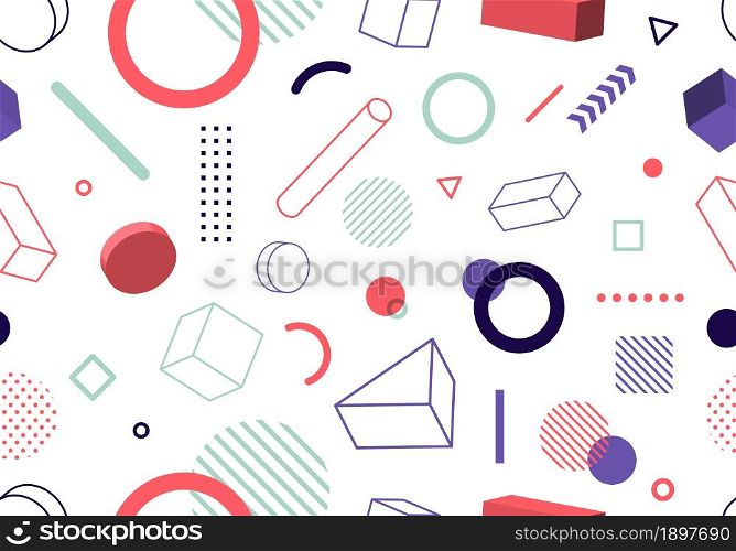 Abstract modern geometric seamless pattern 3D elements minimal covers design on white background. Vector illustration