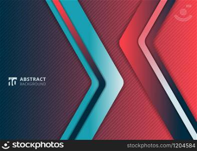 Abstract modern gradient vibrant color triangle geometric overlap layer on pink and blue background technology concept. Arrow shape direction template for cover brochure, poster, banner web, flyer, presentation, etc. Vector illustration