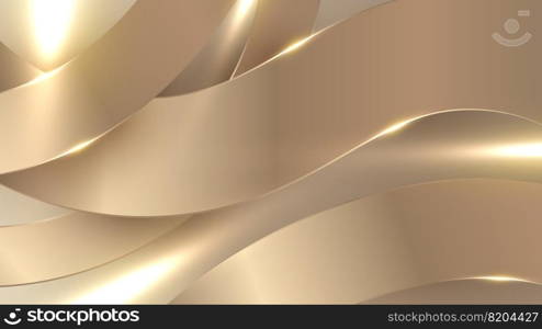 Abstract modern luxury 3D golden wave curve bold lines overlapping layered background with lighting effect decoration. Vector illustration