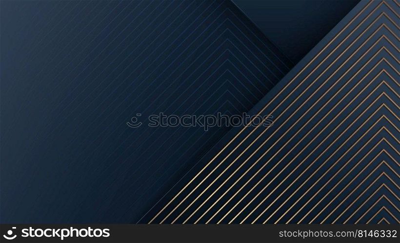 Abstract modern luxury background blue stripes with golden diagonal lines pattern. Vector illustration