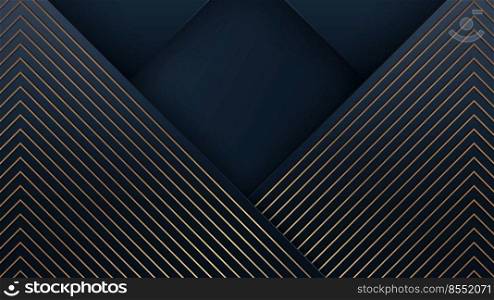 Abstract modern luxury background blue stripes with golden diagonal lines pattern. Vector illustration