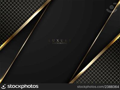 Abstract modern luxury template black and golden stripes with gold grid on dark background. Vector illustration