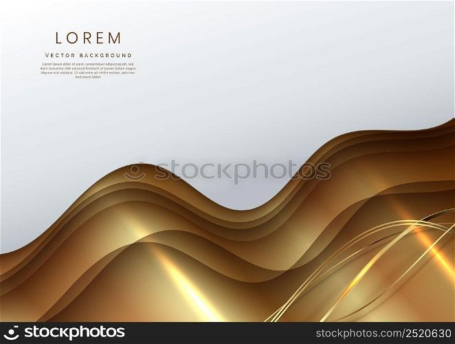 Abstract modern luxury white and gold gradient wavy shape background with golden lines wave and copy space for text. Vector illustration